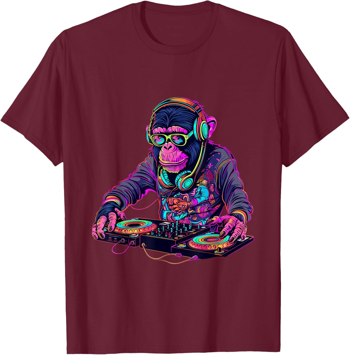 DJ Monkey Turntable DJ Monkey Techno House Beatmaker EDM T-Shirt - T-Shirt | Maroon