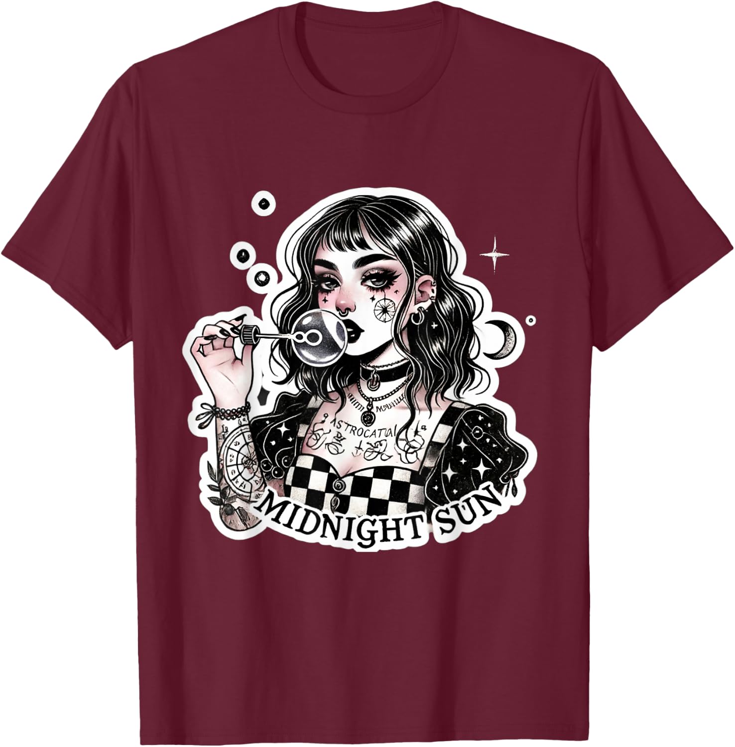 Cute Tattooed Goth Girl with Soap Bubbles Grunge Punk Egirl T-Shirt - T-Shirt | Maroon