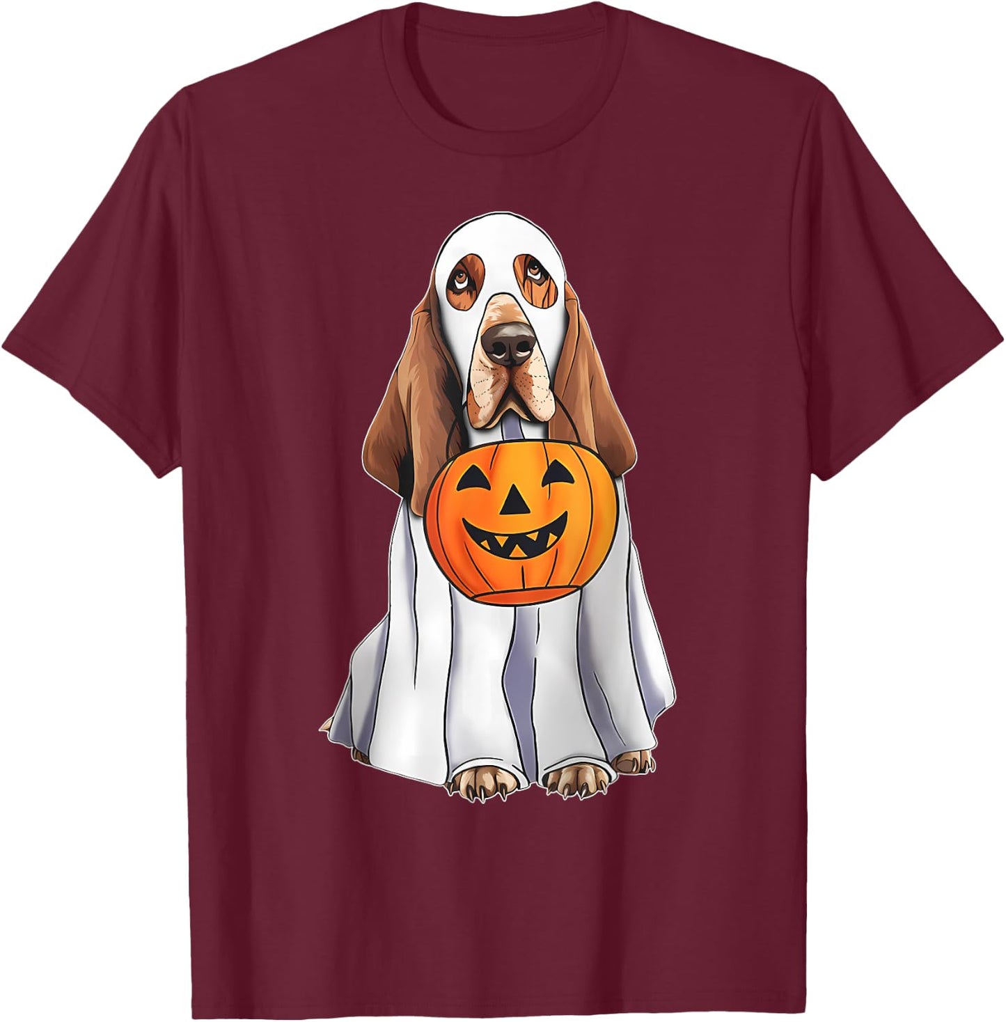 Basset Hound Ghost Pumpkin Halloween Costume Fall T-Shirt - T-Shirt | Maroon