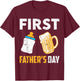 First Father's Day Beer Baby Bottle Daddy 2024 Dad Joke T-Shirt - T-Shirt | Maroon
