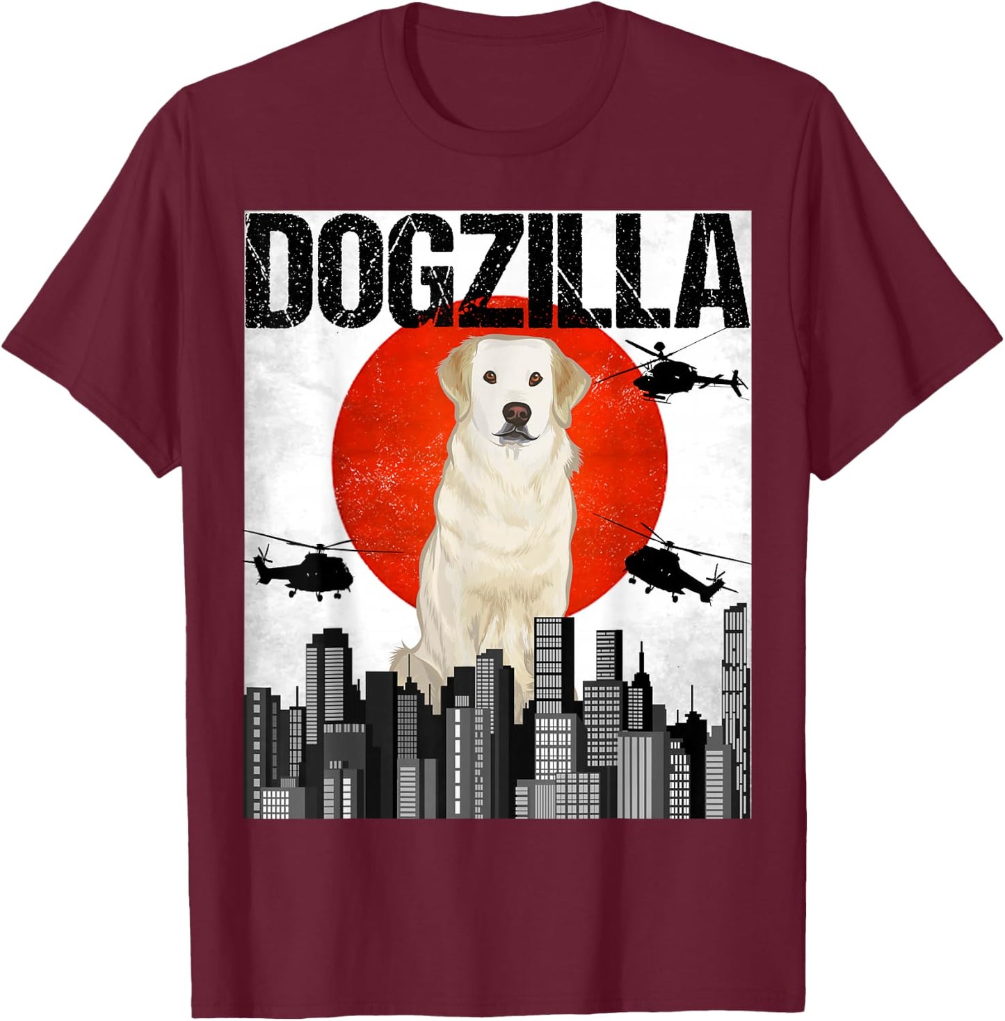 Chienzilla Dogzilla Japanese Kuvasz T-Shirt - T-Shirt | Maroon