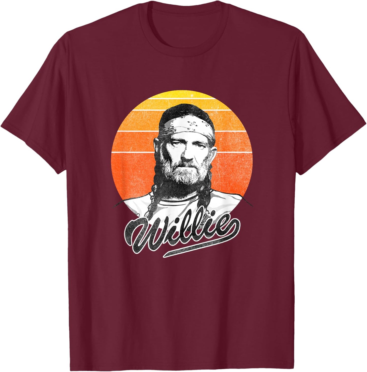 Official Willie Nelson Sunset Photo T-Shirt - T-Shirt | Maroon