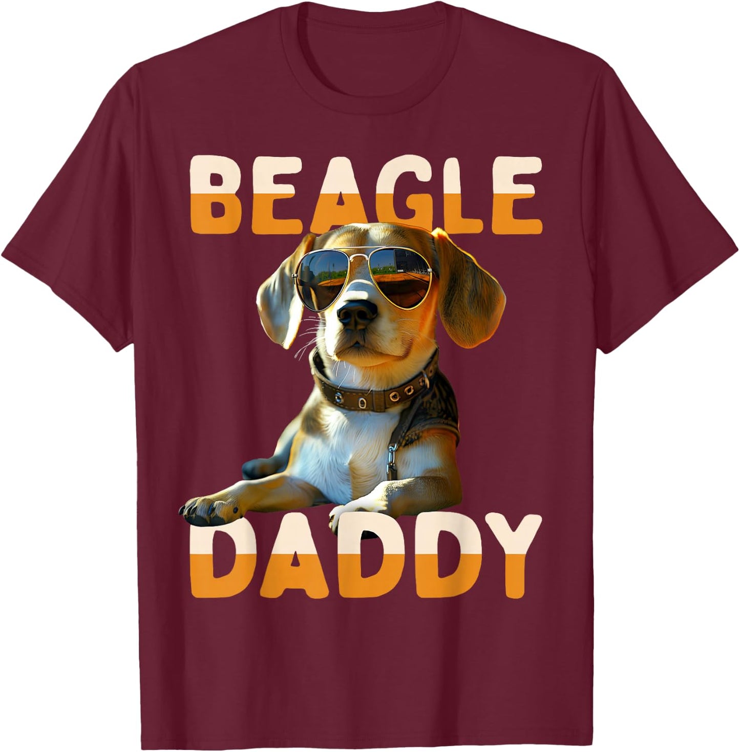 Beagle Daddy Father Papa Fathers Day English Beagles Dad T-Shirt - T-Shirt | Maroon