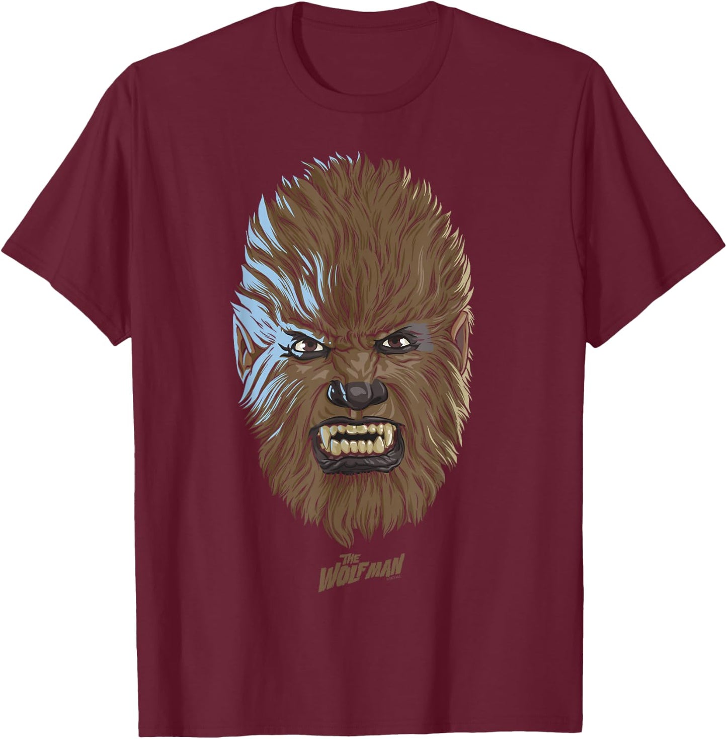 Universal Monsters Wolfman Big Face T-Shirt - T-Shirt | Maroon
