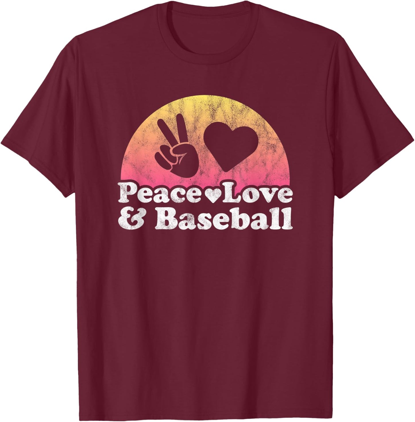 Peace Love and Baseball T-Shirt - T-Shirt | Maroon