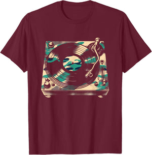 Vinyl DJ Turntable Camouflage - Vintage Music Lover T-Shirt - T-Shirt | Maroon