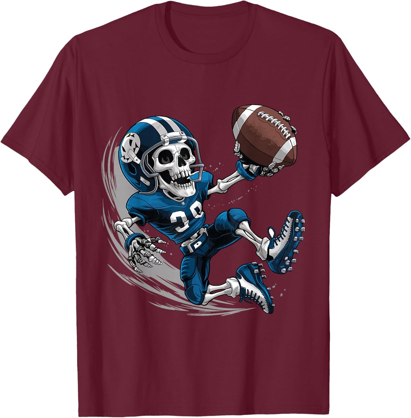 American Football Skeleton Halloween Men Boys Football Fan T-Shirt - T-Shirt | Maroon