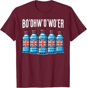 Funny British Vacation Bottle Of Water And Britain Londoner T-Shirt - T-Shirt | Maroon