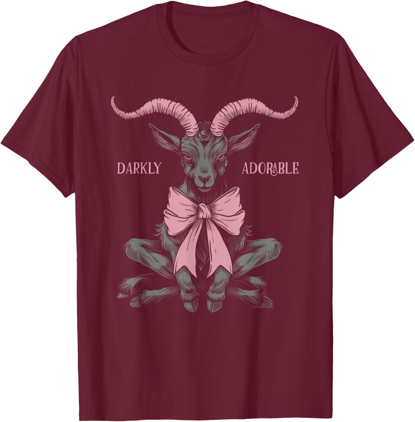Coquette Goth Aesthetic Baphomet Bow Darkly Adorable T-Shirt - T-Shirt | Maroon