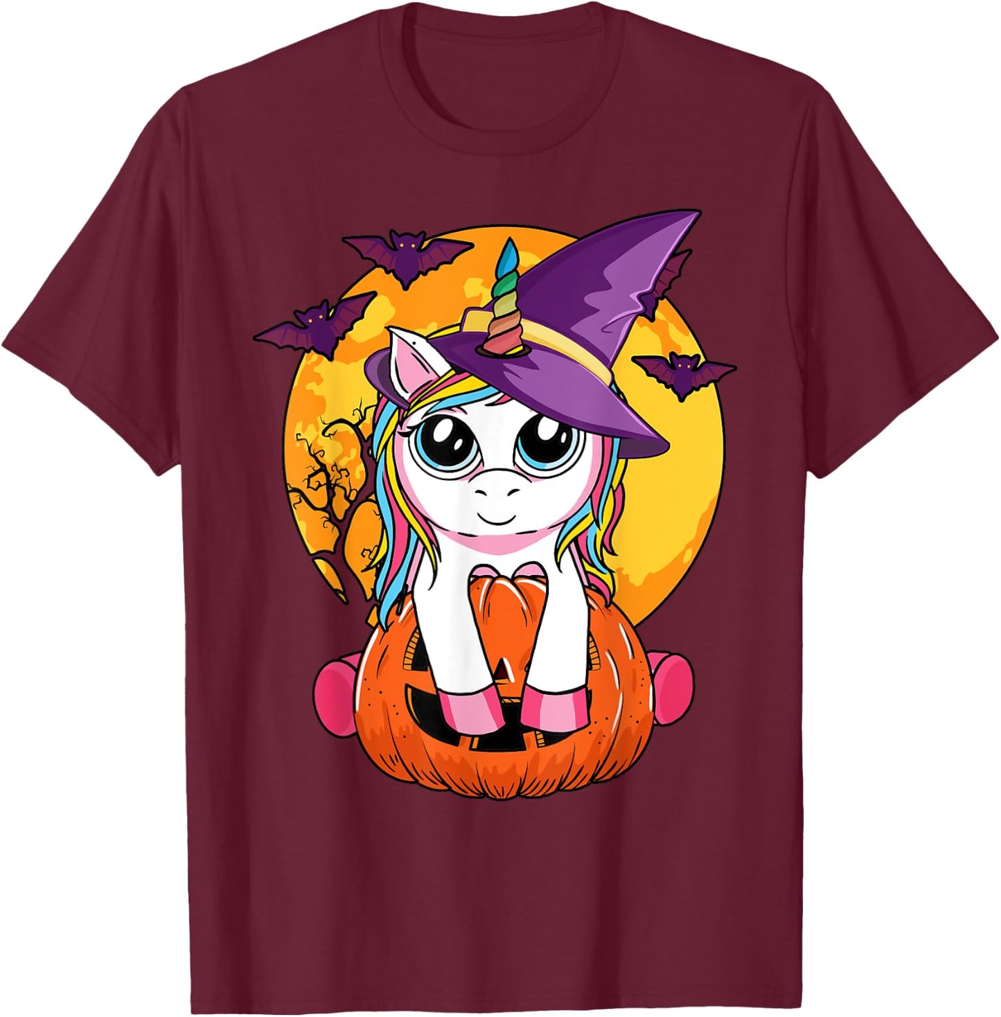 Cute Halloween Girls Kids Witchy Unicorn Halloween T-Shirt - T-Shirt | Maroon