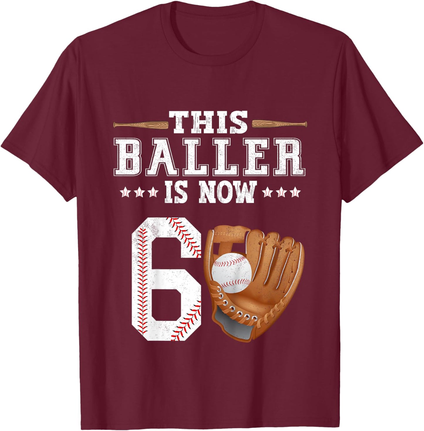 Kids Boys Baseball Birthday Age 6 sports Themed 6th Birthday T-Shirt - T-Shirt | Maroon