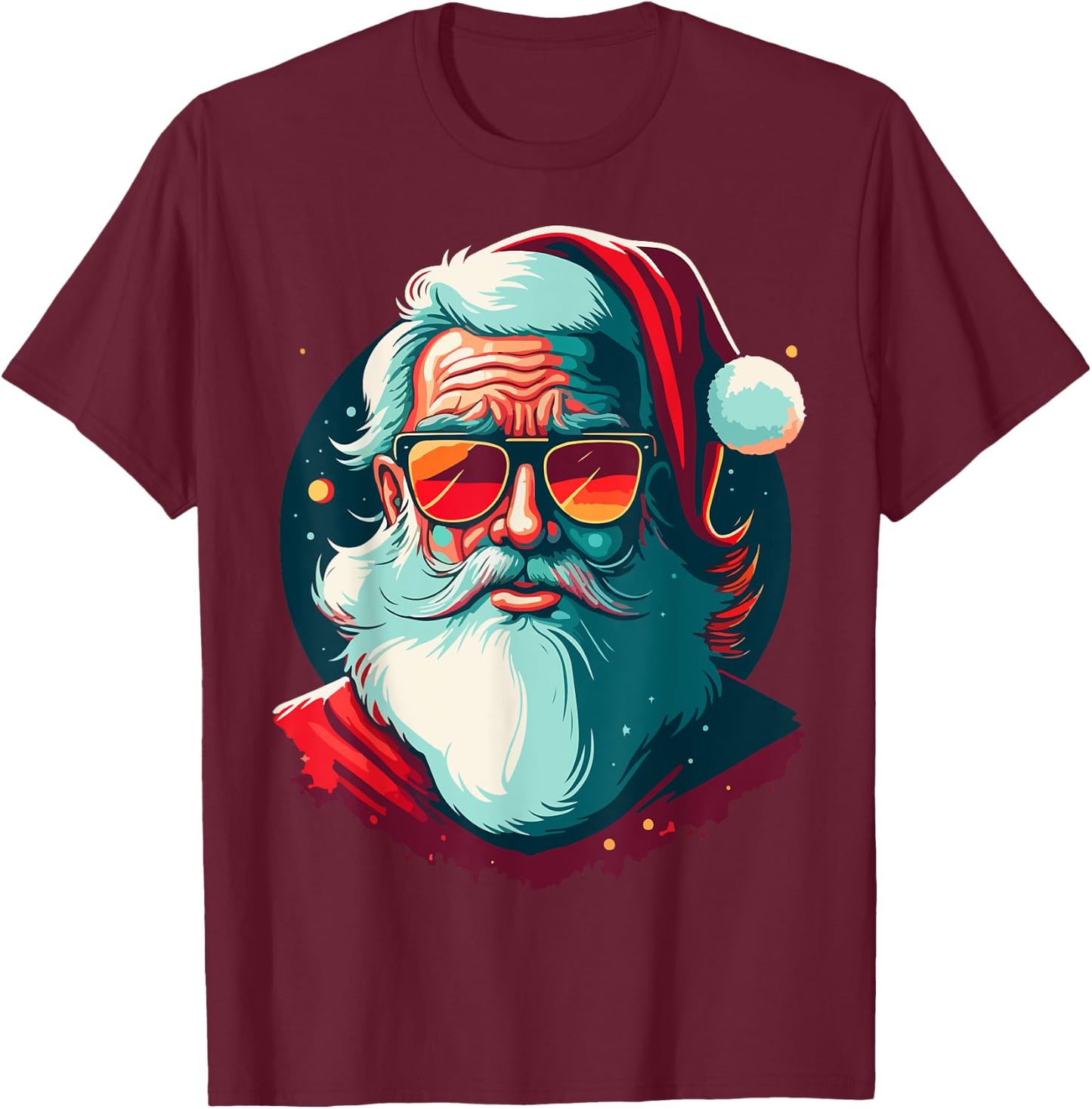 Santa Face Retro Sunglasses Christmas Xmas Men Women T-Shirt - T-Shirt | Maroon