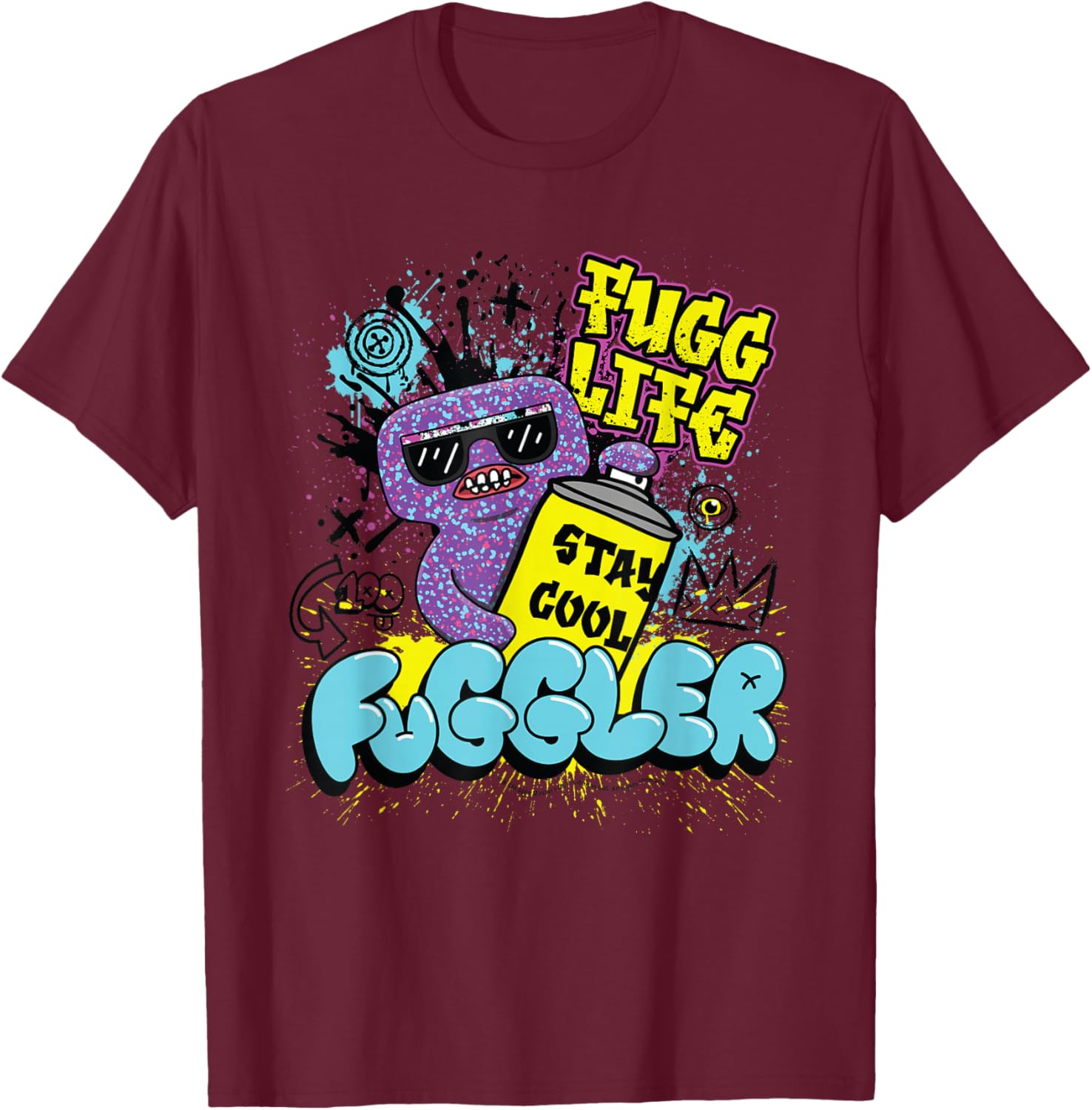 Fuggler Squidge Fugg Life Graffiti Spray Can T-Shirt - T-Shirt | Maroon
