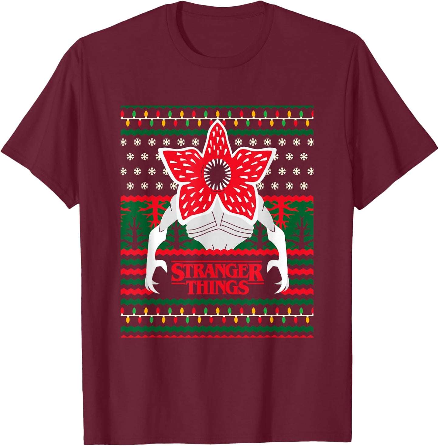 Stranger Things Christmas Epic Demogorgon Ugly Sweater Logo T-Shirt - T-Shirt | Maroon
