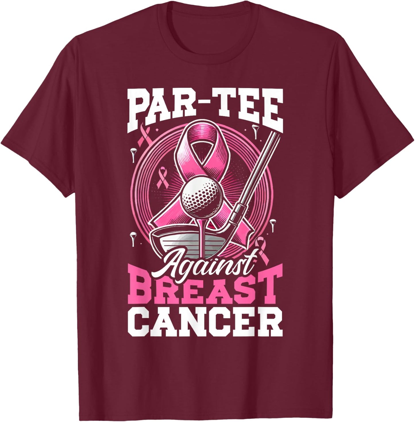 Golf Breast Cancer Awareness Month Golfer Pink Ribbon T-Shirt - T-Shirt | Maroon