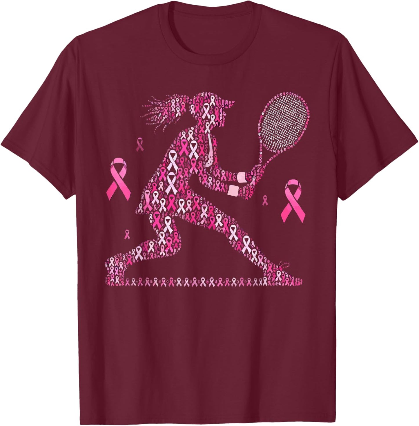 Tennis Breast Cancer Awareness Month Pink Ribbon T-Shirt - T-Shirt | Maroon