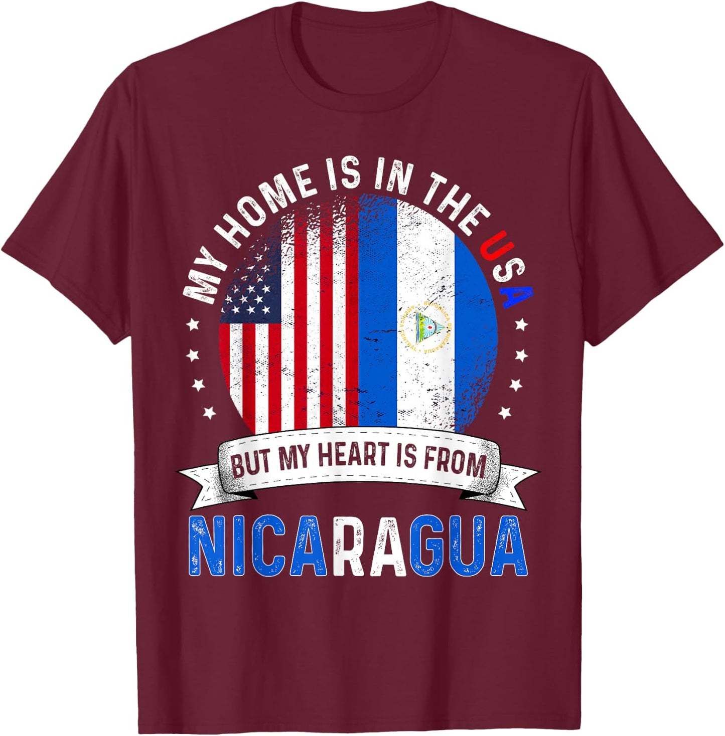 Nicaraguan American Patriot Heart is from Nicaragua Flag T-Shirt - T-Shirt | Maroon