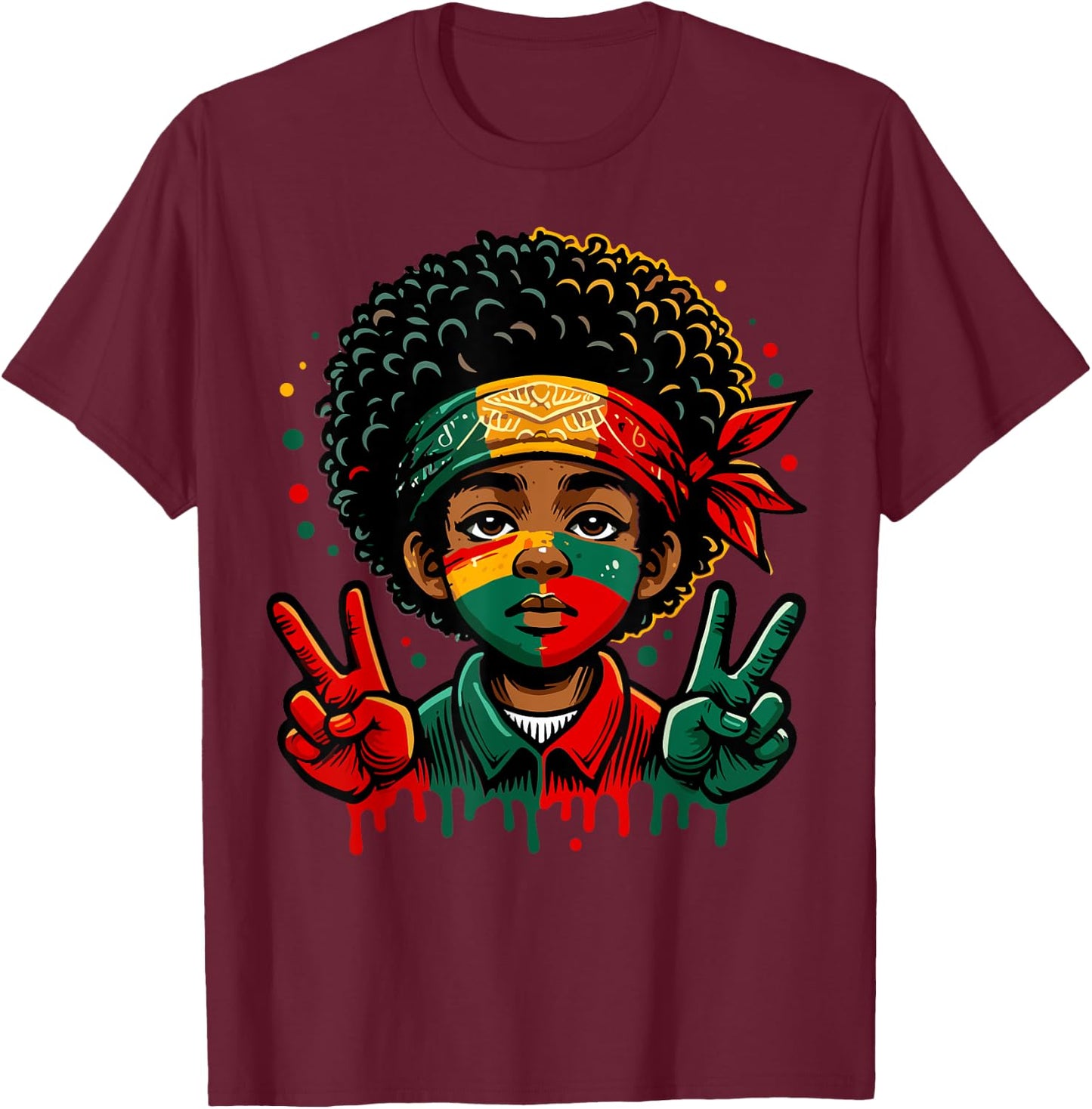 Juneteenth African American Black History Face Peace Sign T-Shirt - T-Shirt | Maroon