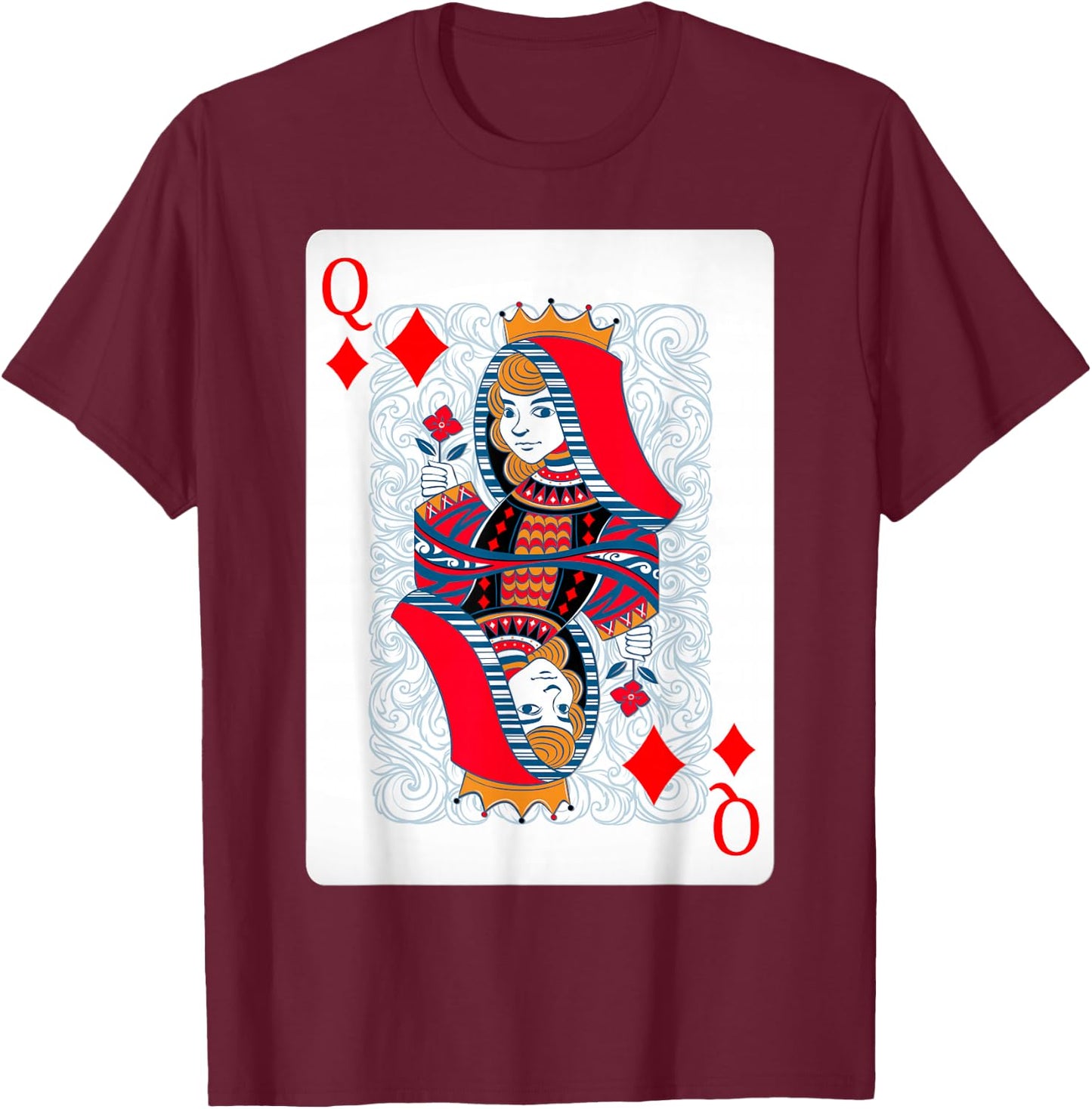 Queen Of Diamonds Playing Cards Shirt Easy Halloween Costume T-Shirt - T-Shirt | Maroon