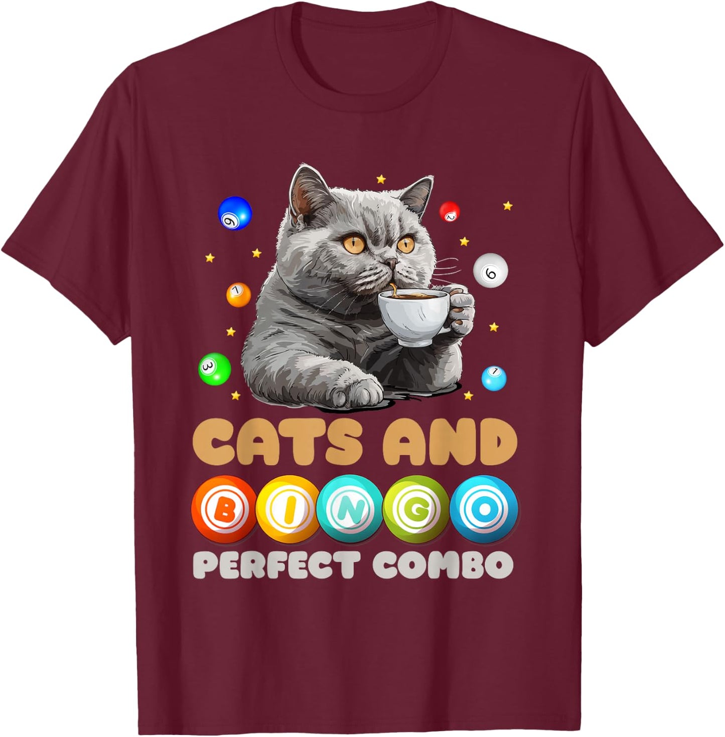 Bingo Player Cats and Bingo Perfect Combo Funny T-Shirt - T-Shirt | Maroon
