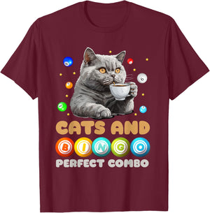 Bingo Player Cats and Bingo Perfect Combo Funny T-Shirt - T-Shirt | Maroon