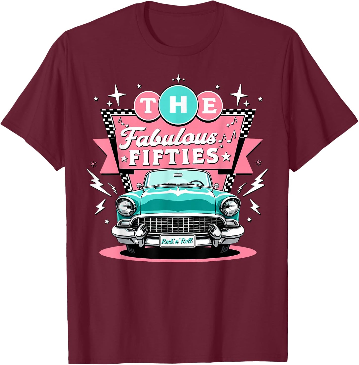 The Fifties 1950s Car Music Sock Hop Rockabilly T-Shirt - T-Shirt | Maroon