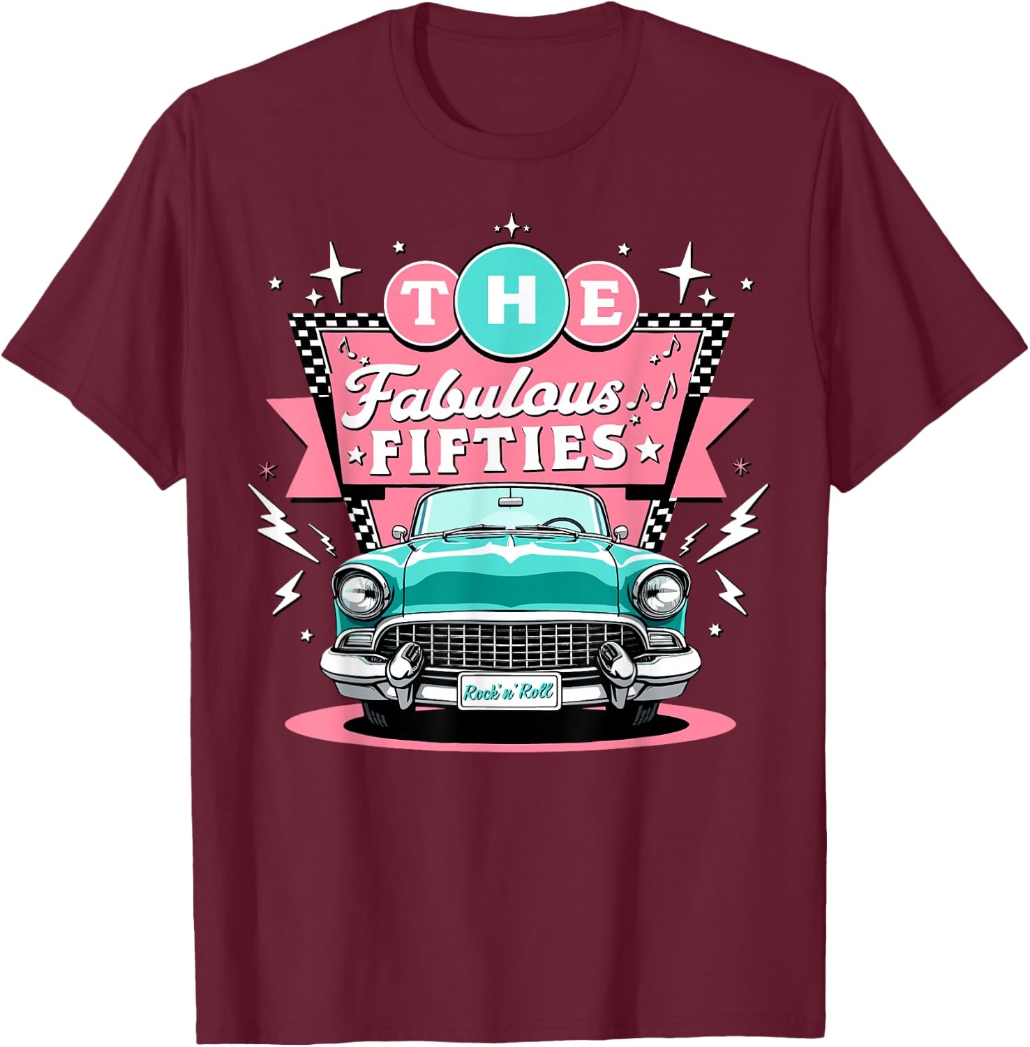The Fifties 1950s Car Music Sock Hop Rockabilly T-Shirt - T-Shirt | Maroon