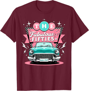 The Fifties 1950s Car Music Sock Hop Rockabilly T-Shirt - T-Shirt | Maroon