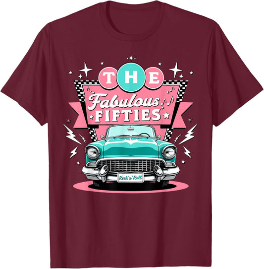 The Fifties 1950s Car Music Sock Hop Rockabilly T-Shirt - T-Shirt | Maroon