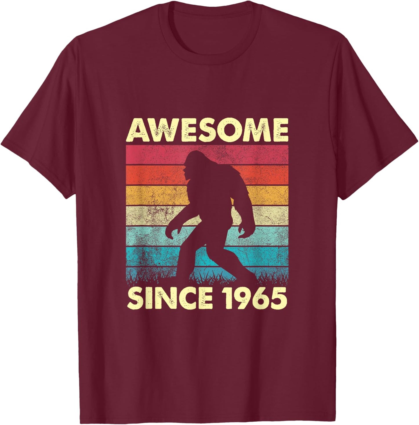 Vintage Bigfoot 59 Years Awesome Since 1965 Birthday T-Shirt - T-Shirt | Maroon