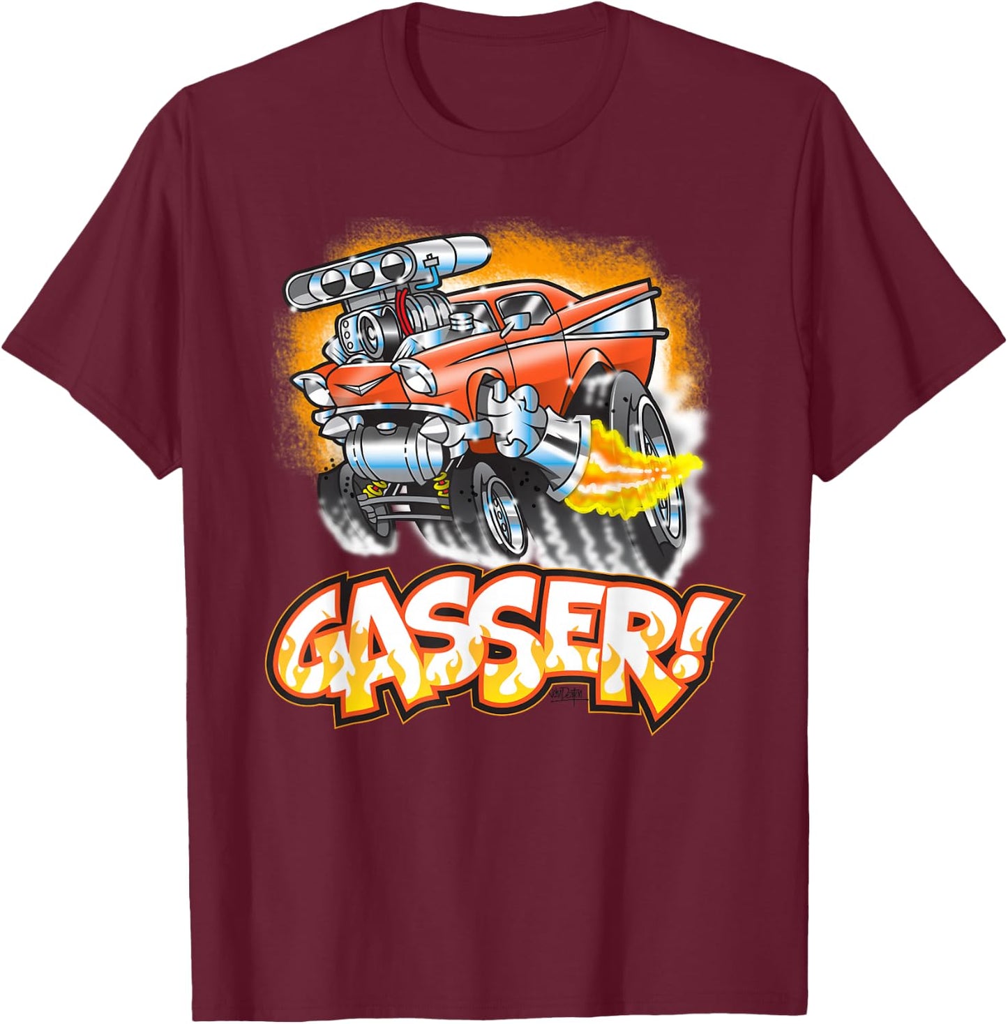 Hot Rod Gasser 57 Drag Racing Street Blown Car T-Shirt - T-Shirt | Maroon