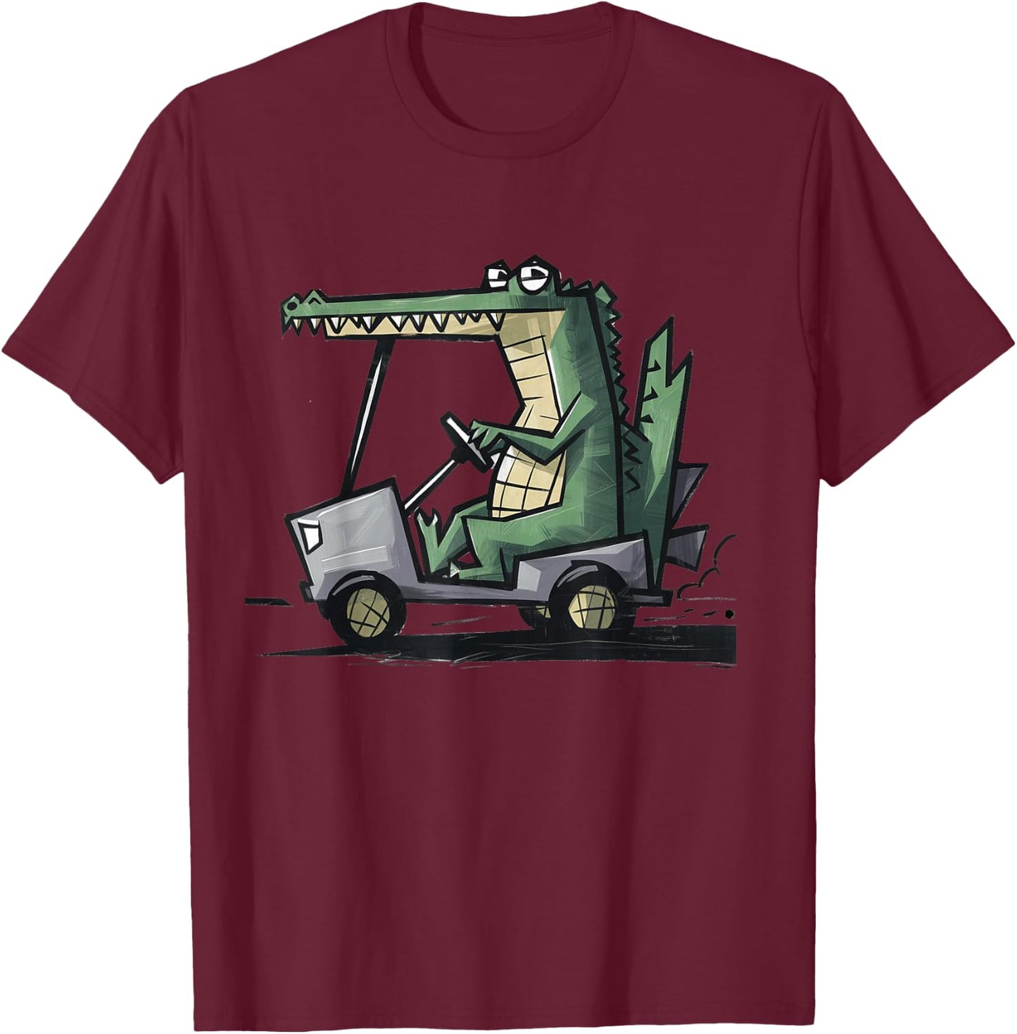 Smileteessports Funny Alligator Driving Golf Cart Golfing T-Shirt - T-Shirt | Maroon
