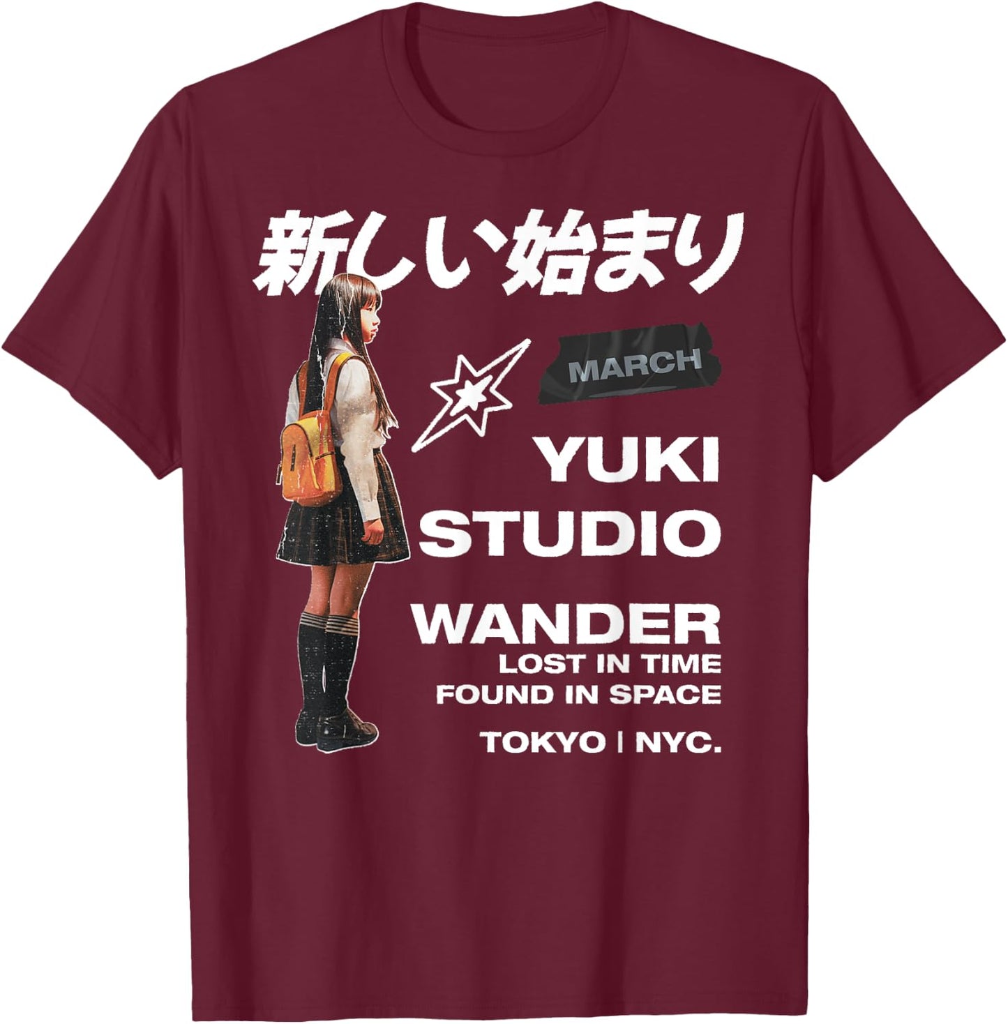 New Beginning - Wander Japanese Tokyo NYC Retro Japan Art T-Shirt - T-Shirt | Maroon