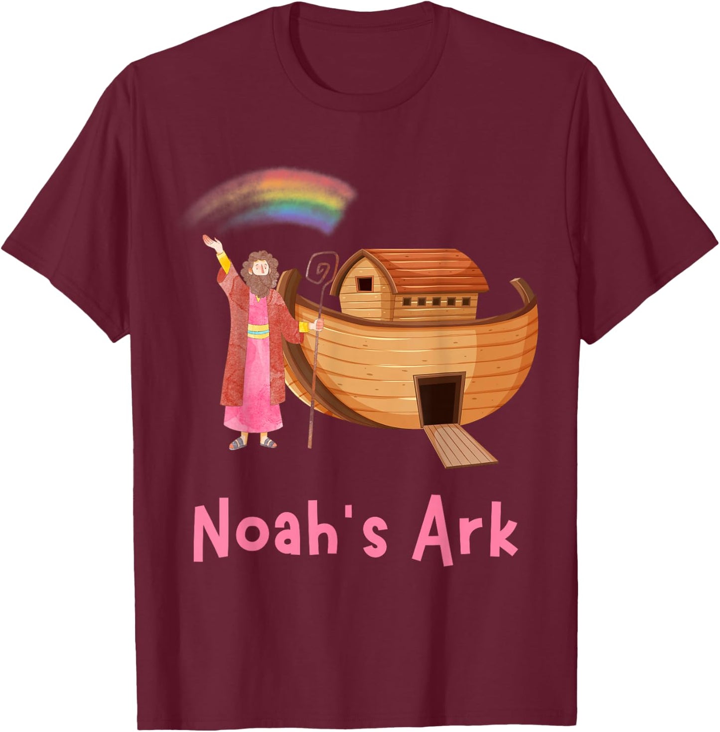 Kids Faith Bible Stories Pink Noah's Ark Girls Toddler Teen T-Shirt - T-Shirt | Maroon