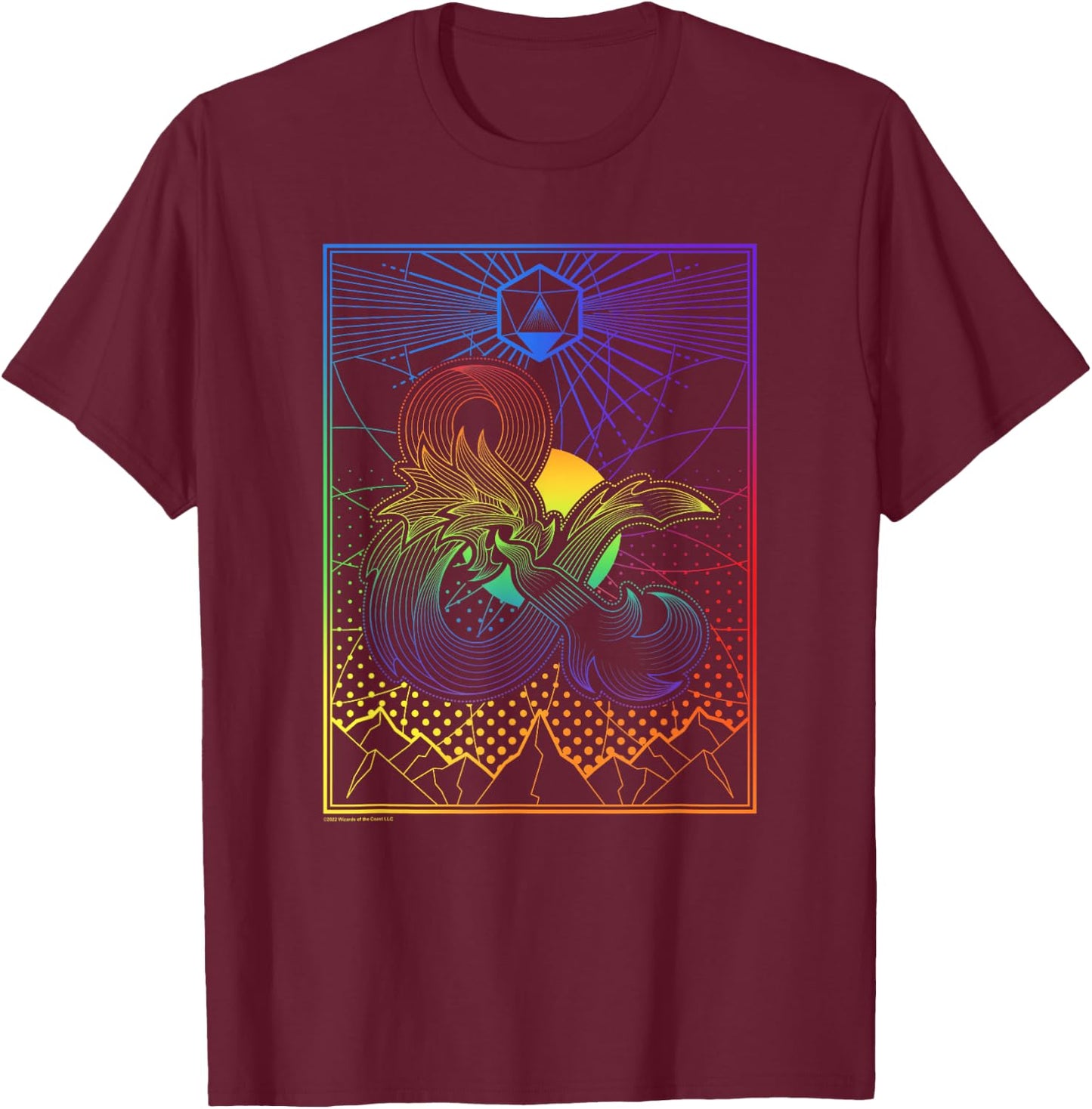 Dungeons & Dragons Geo Dice Rainbow Pride Poster T-Shirt - T-Shirt | Maroon
