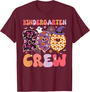 Kindergarten Boo Crew Funny Halloween Spooky Teacher Kids T-Shirt - T-Shirt | Maroon