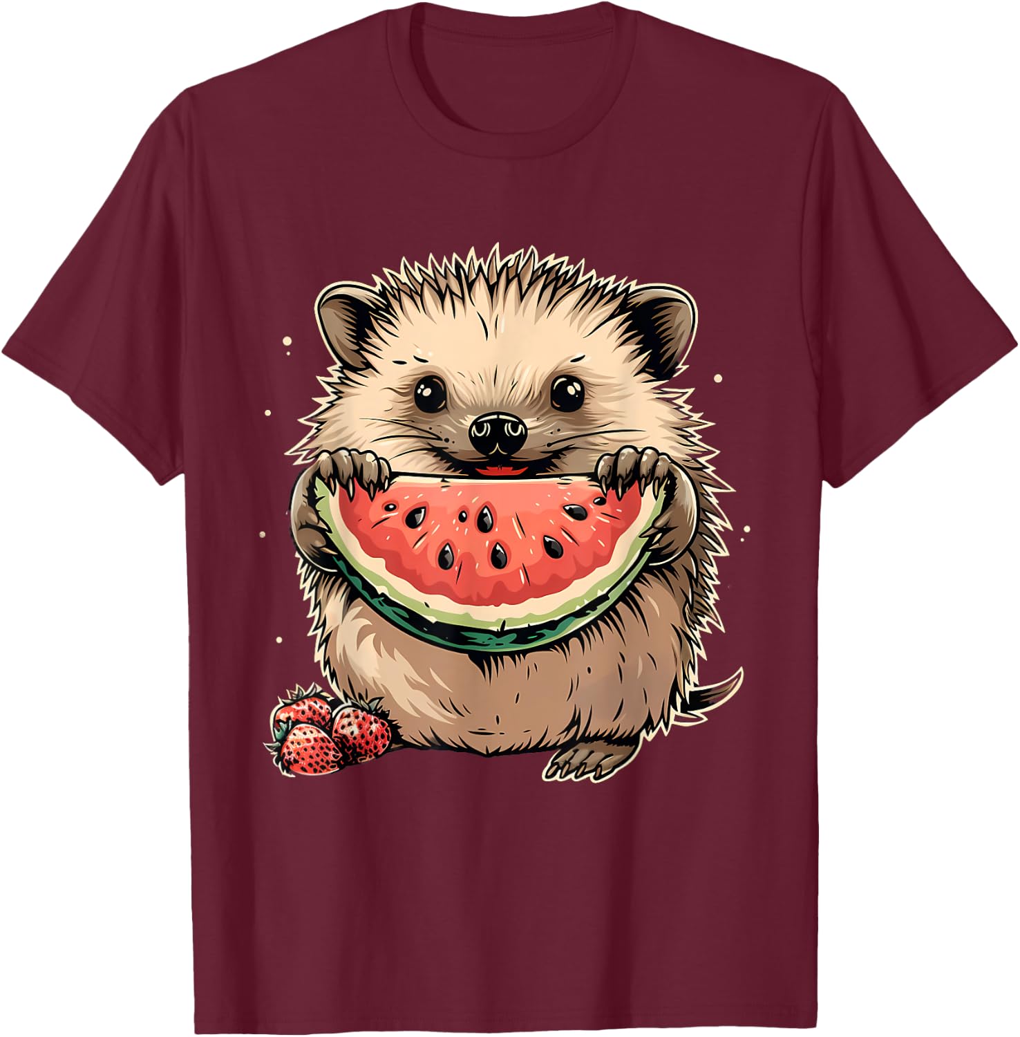 Watermelon Hedgehog Watermelons Fruit Artwork Strawberry T-Shirt - T-Shirt | Maroon