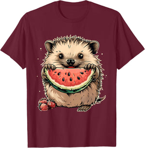 Watermelon Hedgehog Watermelons Fruit Artwork Strawberry T-Shirt - T-Shirt | Maroon