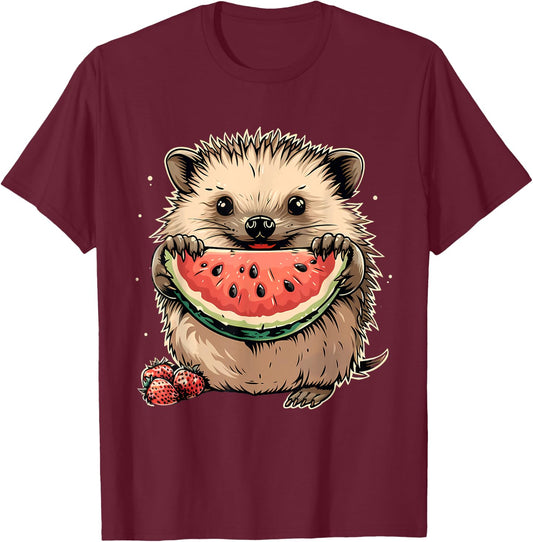 Watermelon Hedgehog Watermelons Fruit Artwork Strawberry T-Shirt - T-Shirt | Maroon