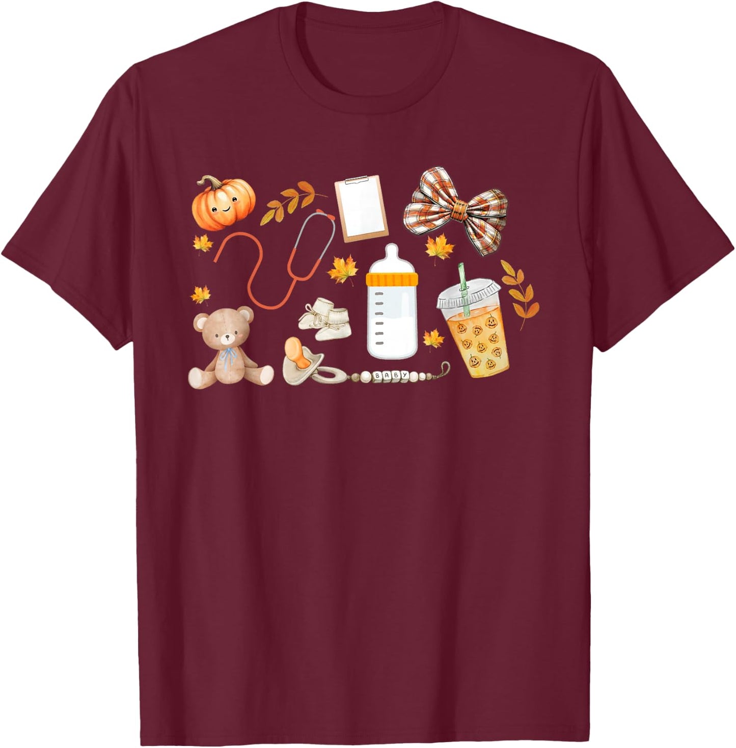 Mother Baby Nurse Fall MBU Thanksgiving Team Nursery Nurse T-Shirt - T-Shirt | Maroon