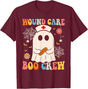 Groovy Wound Care Boo Crew Nurse Funny Ghost Halloween Nurse T-Shirt - T-Shirt | Maroon