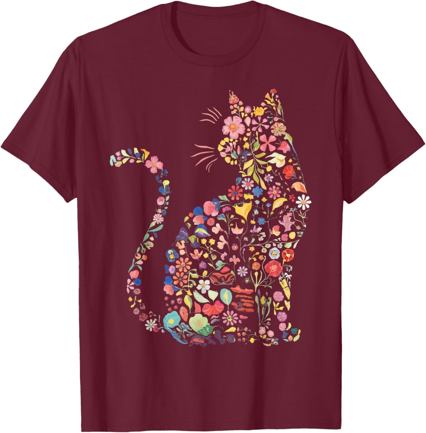 Floral Cat T-Shirt - T-Shirt | Maroon
