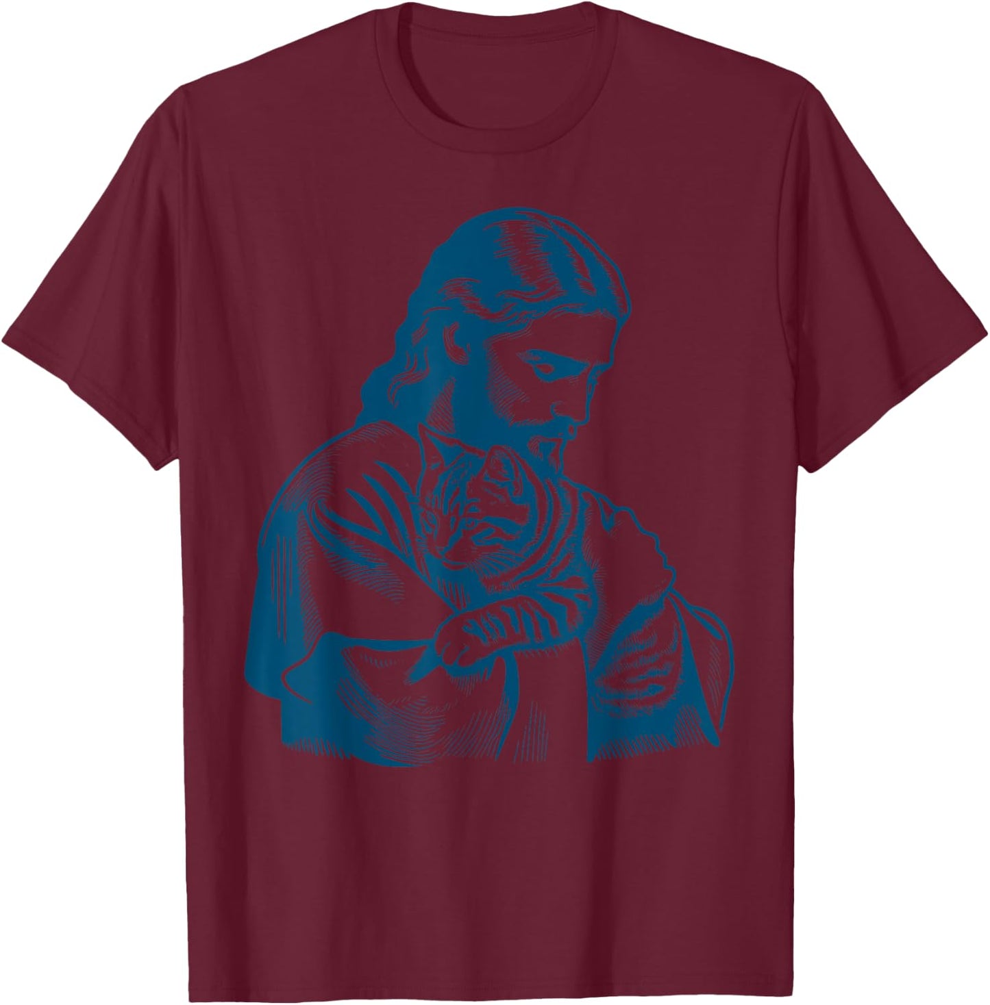 Funny Vintage Jesus Holding A Cat Retro 90s Christian T-Shirt - T-Shirt | Maroon
