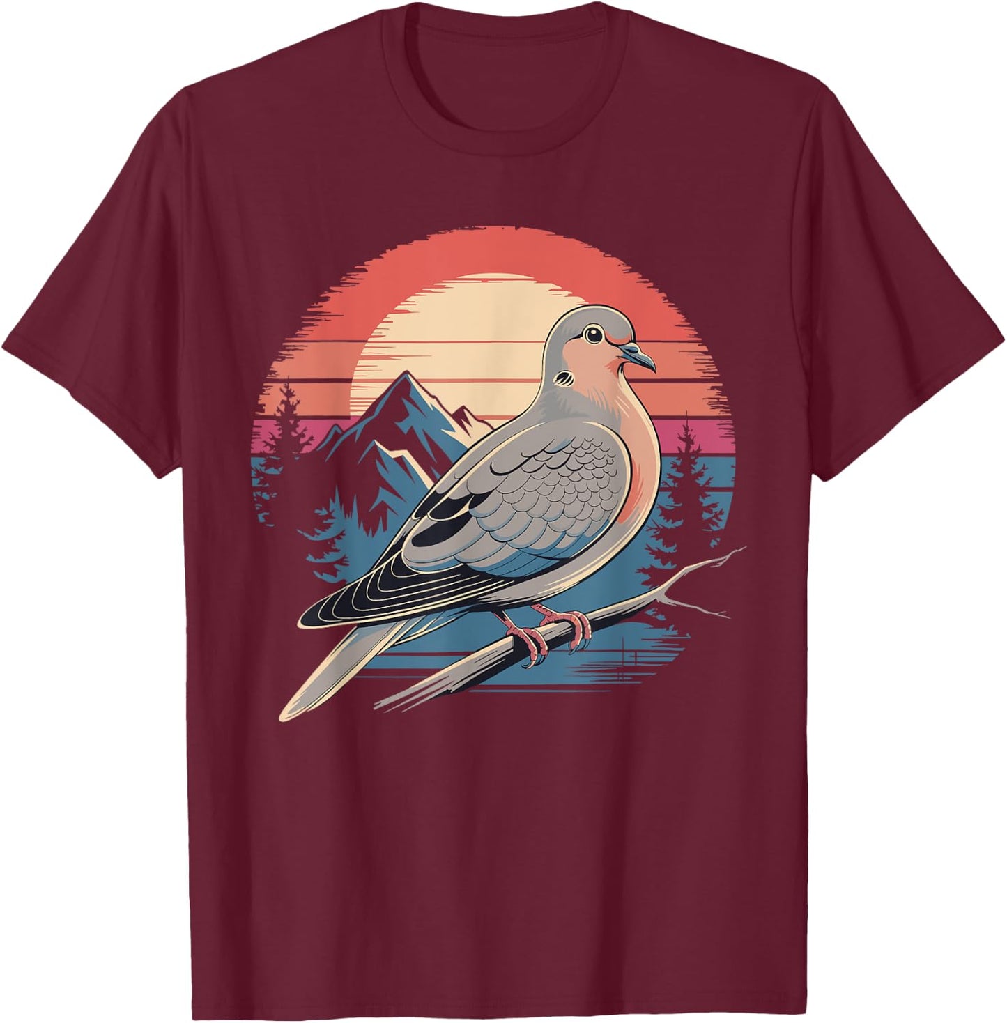 Mourning Dove Bird Lover Vintage Retro Sunset Bird Watching T-Shirt - T-Shirt | Maroon