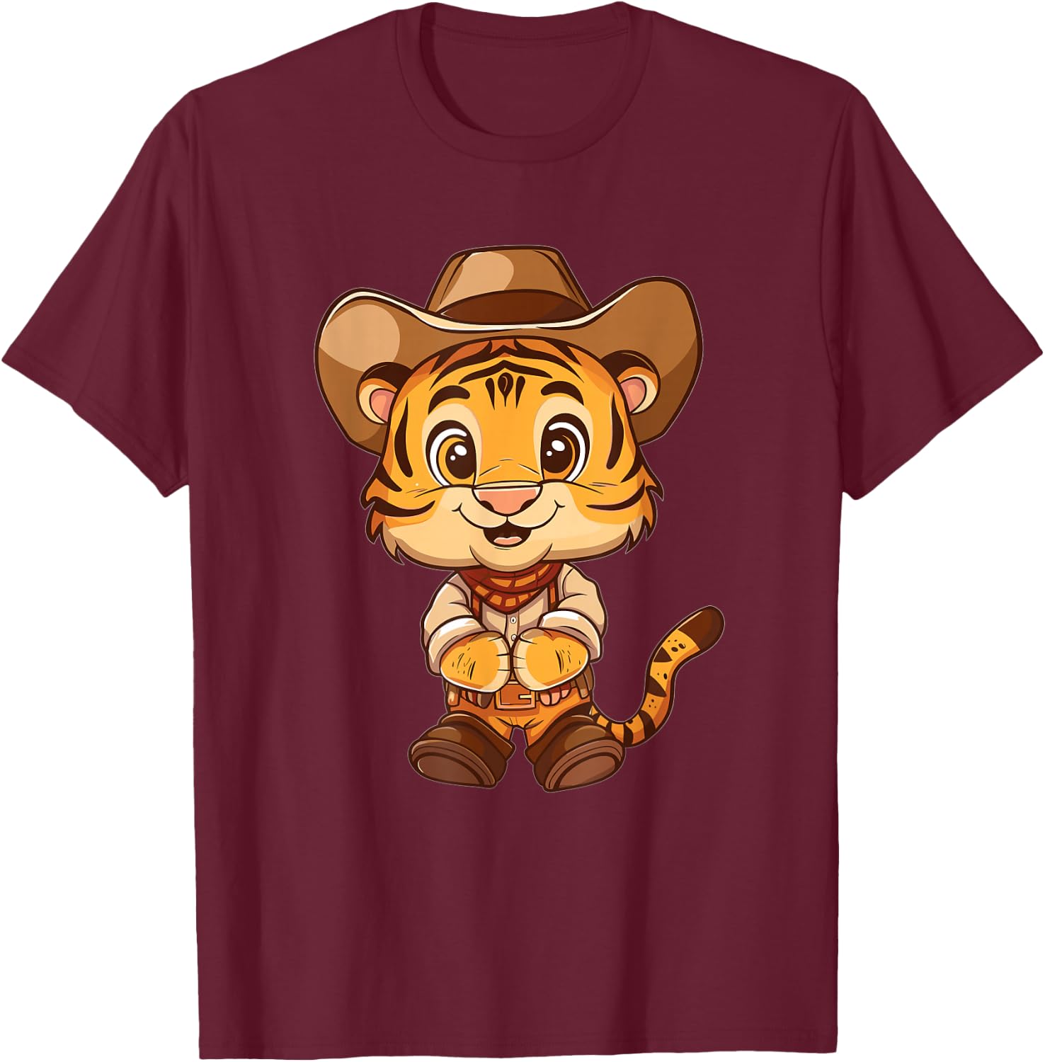 Cute Cowboy Tiger T-Shirt - T-Shirt | Maroon