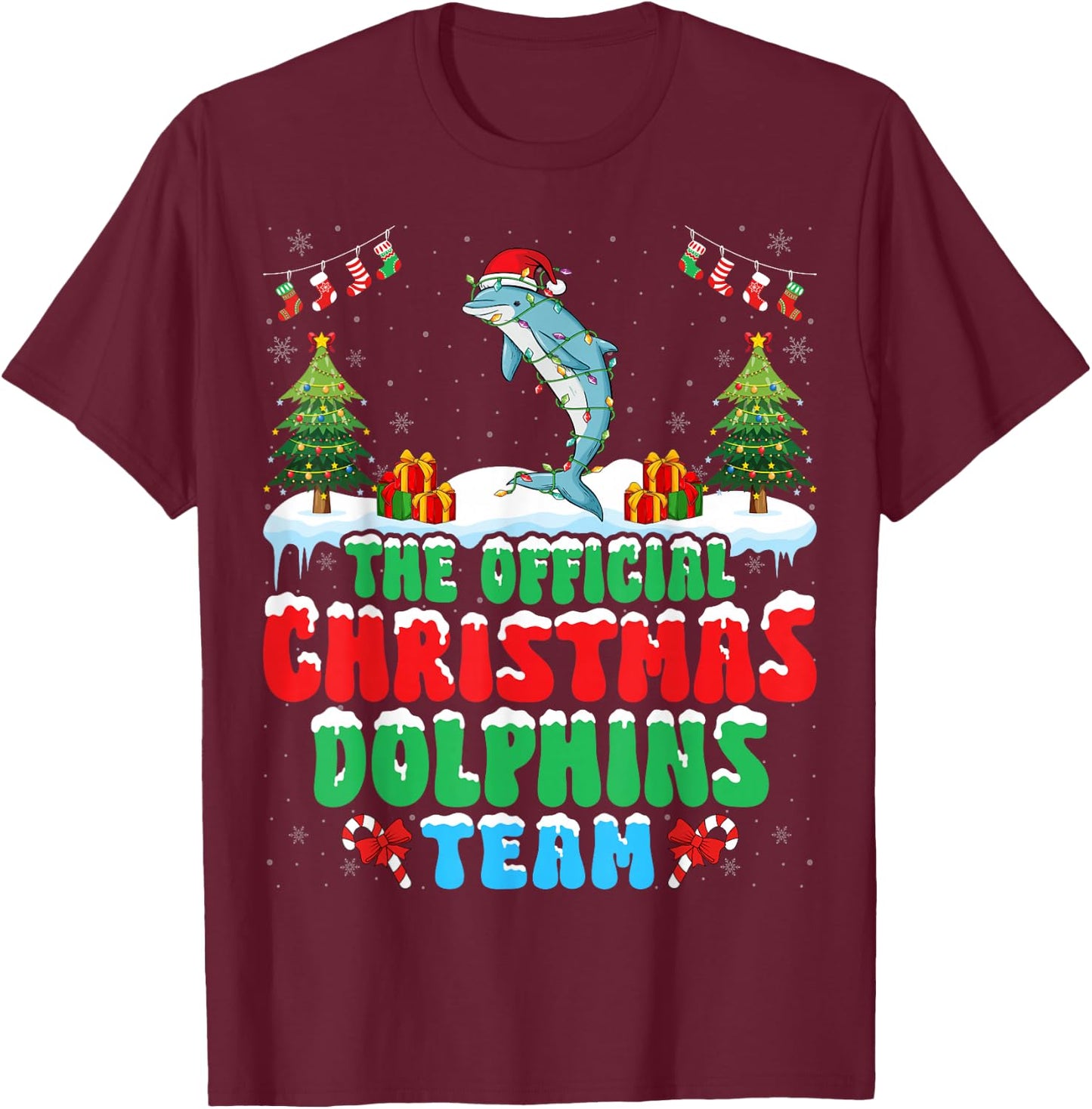 Christmas Dolphins Team - Dolphins Wearing Santa Hat Xmas T-Shirt - T-Shirt | Maroon