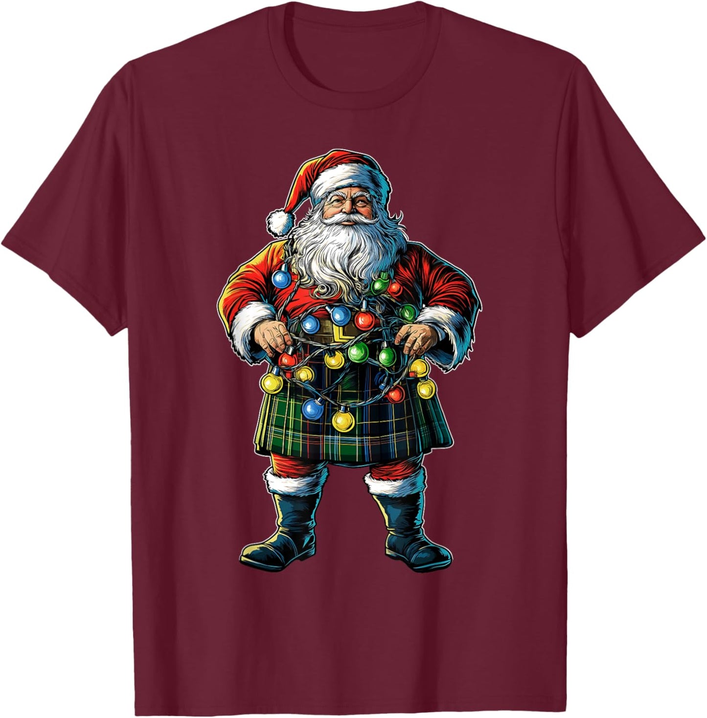 Santa Claus Scottish Kilt Scotland Christmas Hat Xmas T-Shirt - T-Shirt | Maroon