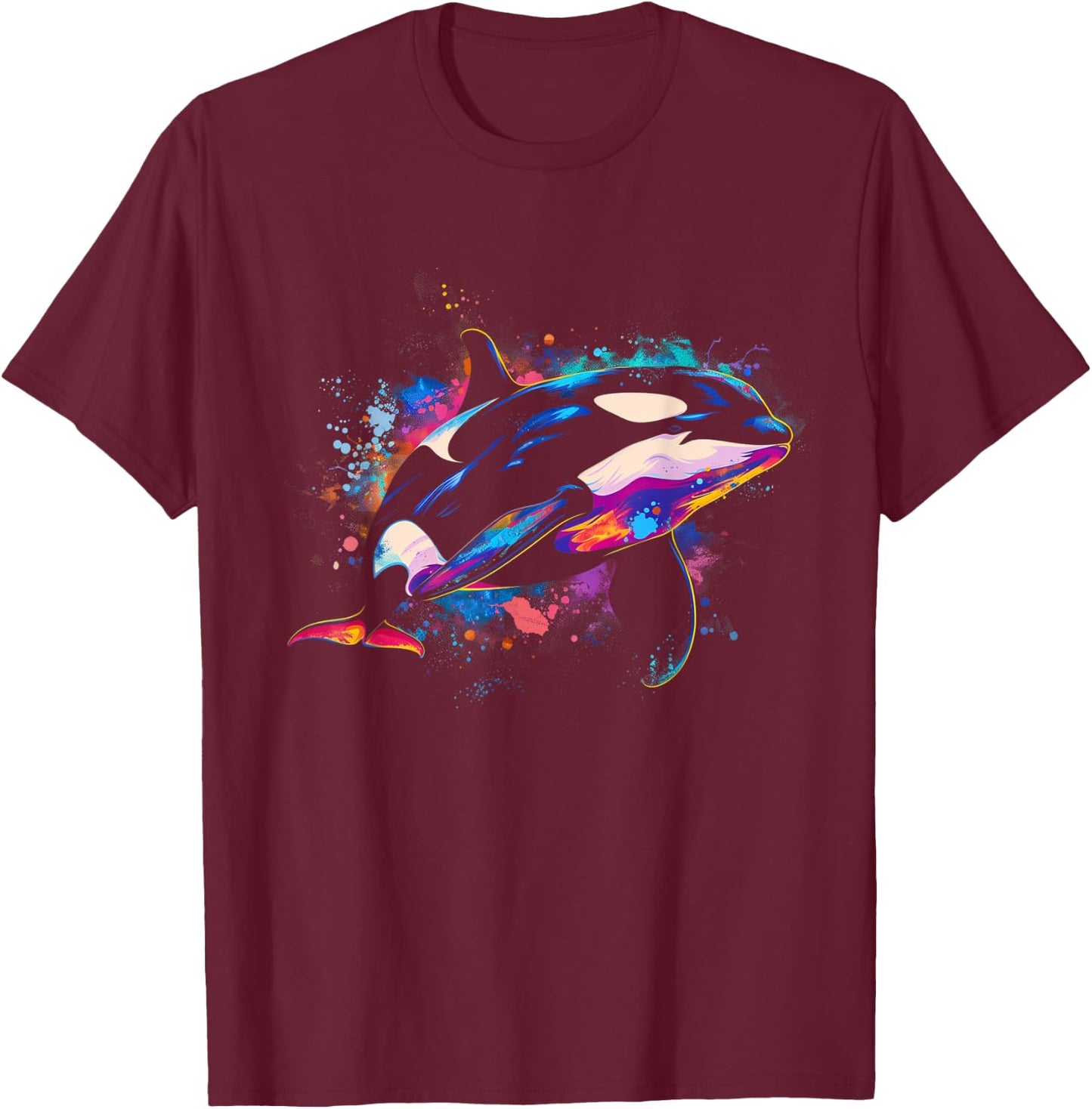 Orca Whale Watercolor Colorful Whale Lover T-Shirt - T-Shirt | Maroon