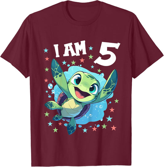 5 Years old 5 birthday Sea Turtles Boy Girl Sea Turtle T-Shirt - T-Shirt | Maroon