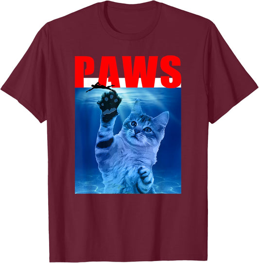 PAWS Funny Cat . Parody For Shark And Cat Lovers T-Shirt - T-Shirt | Maroon